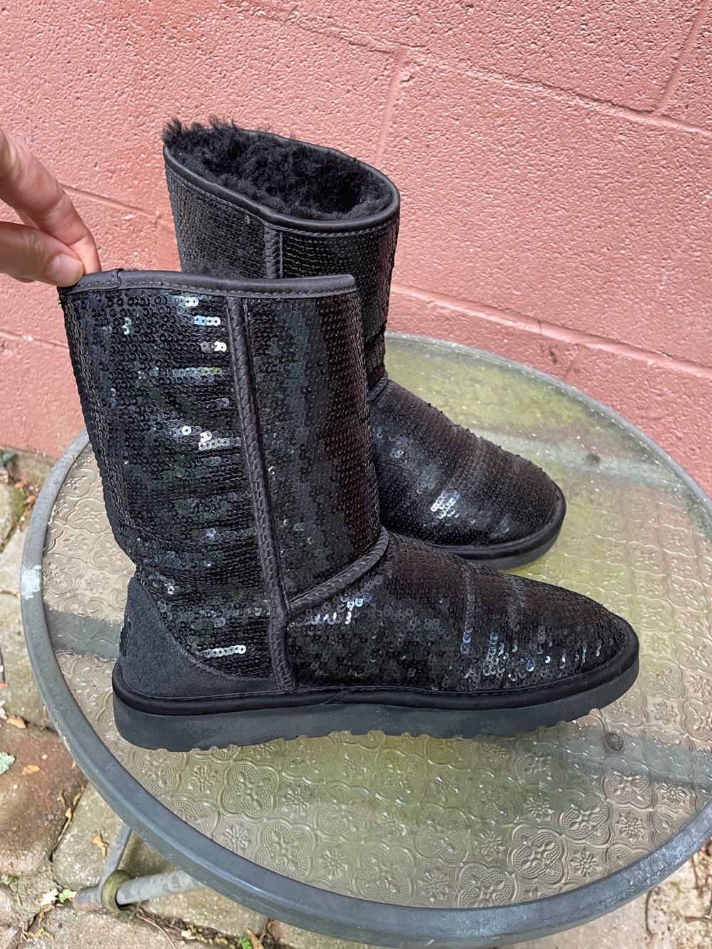UGG Classic Short Black Sequin Boots Size 8 - Picture 3 of 10